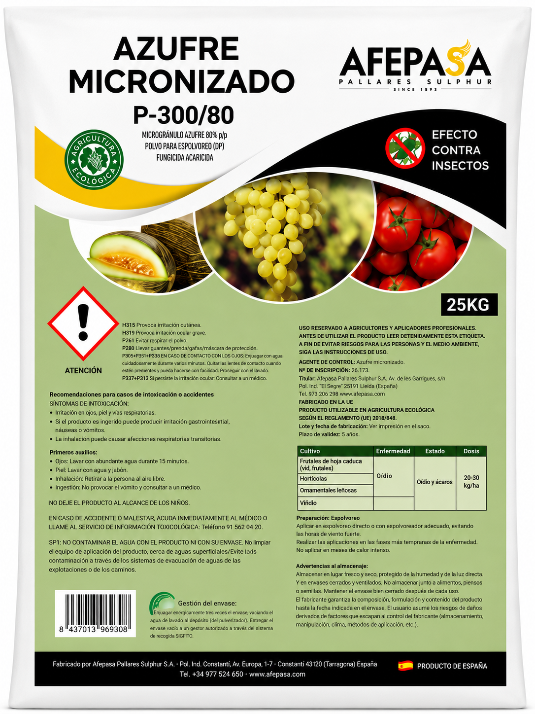 AZUFRE MICRONIZADO P300/80 – ESPECIAL EFECTO CONTRA INSECTOS